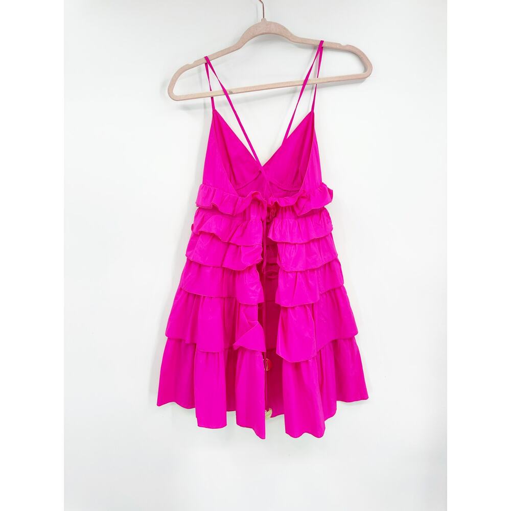 STAUD‎ Rylie Tiered Ruffle Dress Hot Pink Tiered Size S - Picture 4 of 5